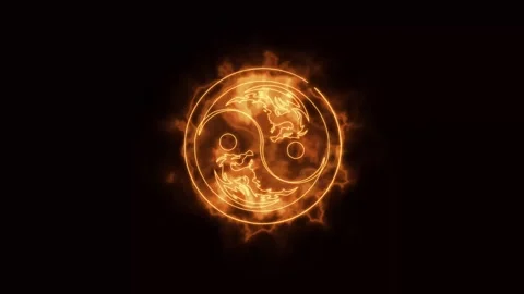 Yin yang symbol fire effect green screenbackground Stock Footage 296681381