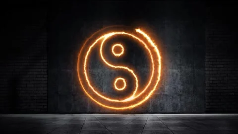 Yin Yang symbol fire light effect green screen background Stock Footage 251812098