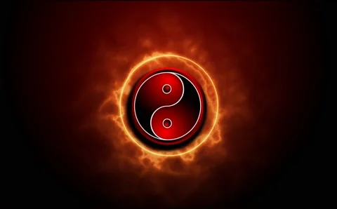 Yin yang symbol with ring of fire effect green screen background Stock Footage 239928899