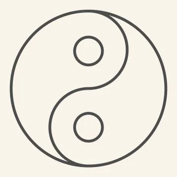 Yin Yang thin line icon. Harmony and balance symbol, outline style pictogram on イラスト素材