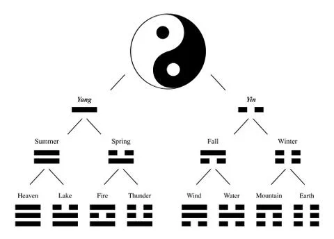 Yin Yang Trigrams Combination Development I Ching Chart Meanings Stock Illustration