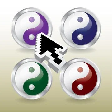 Ying yang buttons with mouse pointer - eps10  illustration Stock Illustration