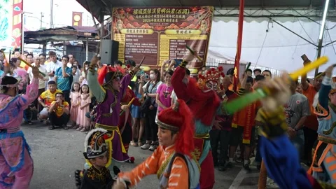 Yingge Dance Performance During Air Itam Tua Pek Kong Celebration Stock Footage 345445393