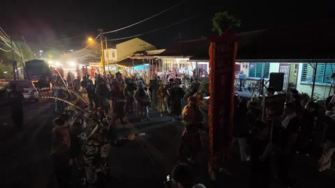 Yingge Dance Performance During Deity Celebration at Kampar Seng Fatt Temple Stock Footage 345444418