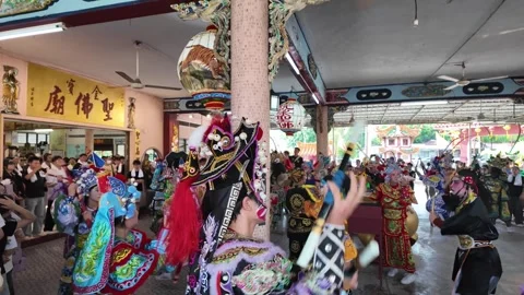Yingge Dance Performance Inside Seng Fatt Temple During Kampar Deity Celebration Stock Footage 345443515