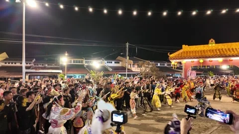 Yingge Dance Performance at Kampar Seng Fatt Temple Celebration Stock Footage 345442899
