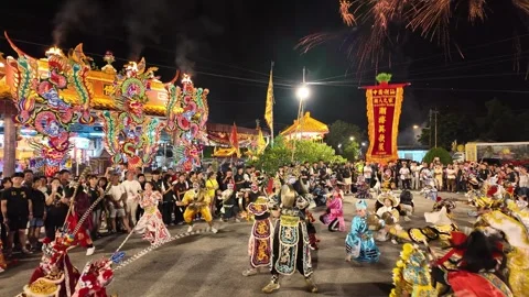 Yingge Dance Performance at Kampar Seng Fatt Temple Celebration Stock Footage 345443155