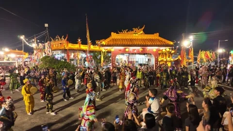 Yingge Dance Performance at Kampar Seng Fatt Temple Celebration Stock Footage 345443804