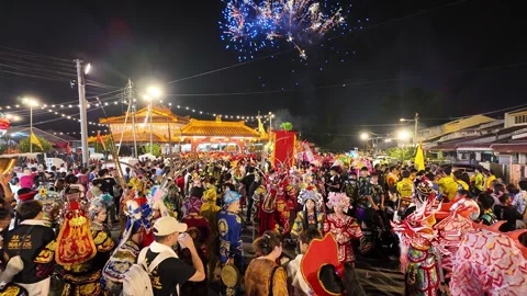Yingge Dance Performance at Seng Fatt Temple, Kampar Deity Celebration Stock Footage 345444605