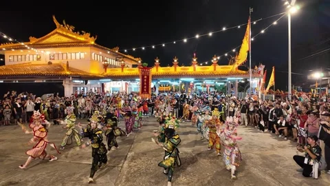 Yingge Dance Performance at Seng Fatt Temple in Kampar Malaysia Stock Footage 345444781