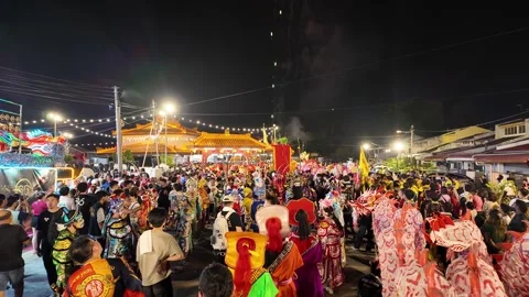Yingge Dance Performers Gather at Kampar Seng Fatt Temple Celebration Stock Footage 345444536