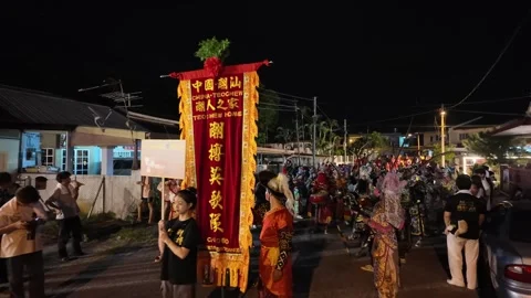 Yingge Dance Procession at Kampar Seng Fatt Temple Celebration Stock Footage 345444146