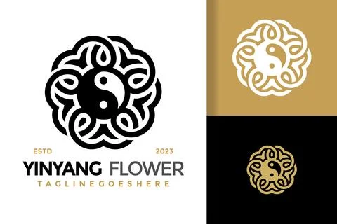 Yinyang flower logo design vector symbol icon illustration Stock Illustration