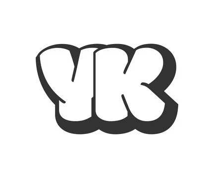YK logo, bubble comic lettering, rounded in graffiti style black and white .. Stock Illustration
