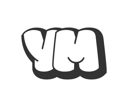 YM logo, bubble comic lettering, rounded in graffiti style black and white .. イラスト素材