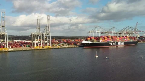 YM Wisdom container ship in Southampton Docks 库存影片 142895259