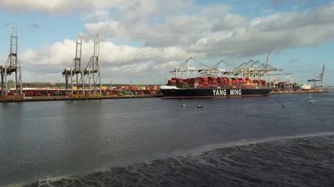 YM Wisdom container ship in Southampton Port Stock Footage 142895282