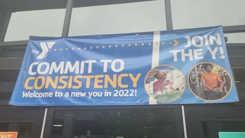 The YMCA Commit to Consistency Signage Video stock 201308745