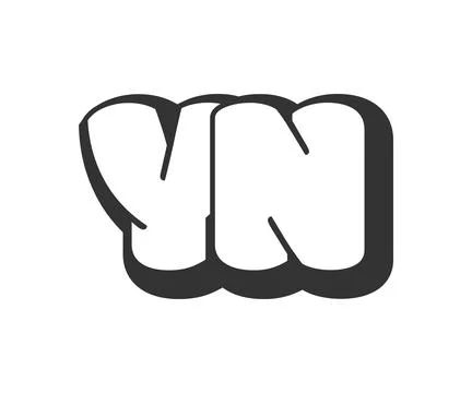 YN logo, bubble comic lettering, rounded in graffiti style black and white .. イラスト素材
