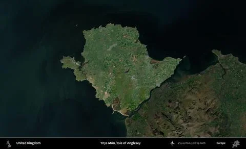 Ynys Mn / Isle of Anglesey highlighted, United Kingdom. Satellite A Stock Illustration