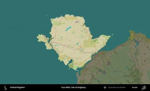 Ynys Mn / Isle of Anglesey highlighted, United Kingdom. OpenStreetMap Human.. Stock Illustration