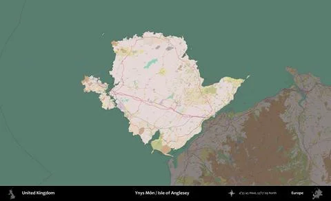 Ynys Mn / Isle of Anglesey highlighted, United Kingdom. OpenStreetMap Standar Stock Illustration