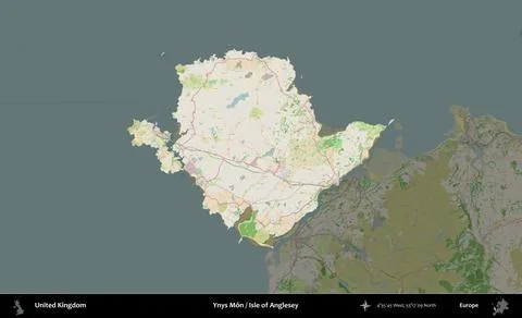 Ynys Mn / Isle of Anglesey highlighted, United Kingdom. OpenStreetMap French Stock Illustration