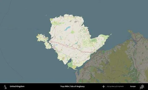 Ynys Mn / Isle of Anglesey highlighted, United Kingdom. OpenStreetMap German Stock Illustration