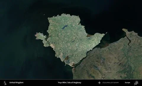 Ynys Mn / Isle of Anglesey highlighted, United Kingdom. Satellite B Stock Illustration