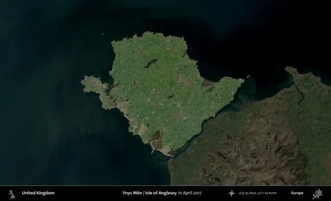 Ynys Mn / Isle of Anglesey highlighted, United Kingdom. Sentinel. April 2017 Stock Illustration