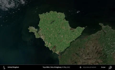 Ynys Mn / Isle of Anglesey highlighted, United Kingdom. Sentinel. May 2017 Stock Illustration