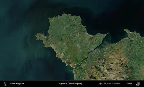 Ynys Mn / Isle of Anglesey outlined, United Kingdom. Satellite A Stock Illustration