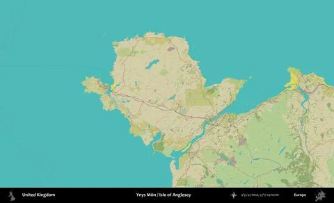 Ynys Mn / Isle of Anglesey outlined, United Kingdom. OpenStreetMap Humanitari Stock Illustration