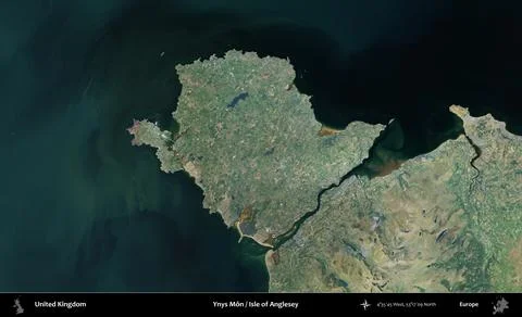 Ynys Mn / Isle of Anglesey outlined, United Kingdom. Satellite B Stock Illustration