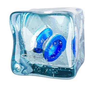 Yo-yo frozen in ice cube, 3D rendering Stock Illustration
