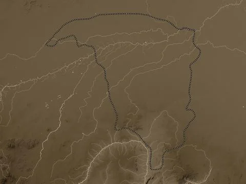 Yobe, Nigeria. Elevation map colored in sepia tones with lakes and rivers 库存插图