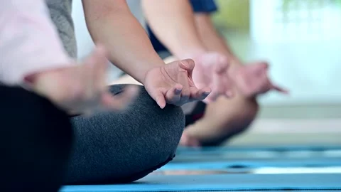 Yoga and meditation beginner class for diversity people at fitness. Workout Stock Footage 139996265