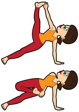 Yoga asana set full side plank pose and it's variation with a leg Stock Illustration