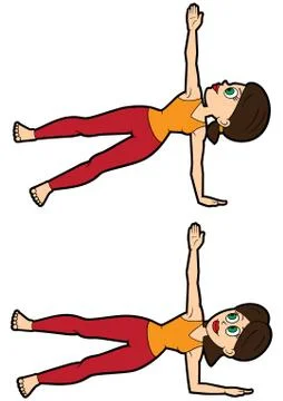 Yoga asana set side plank pose modifications with arm Stock Illustration
