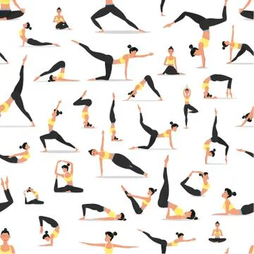Yoga asanas set seamless pattern Stock Illustration