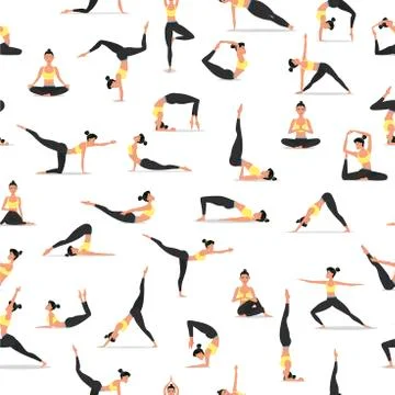 Yoga asanas set seamless pattern Stock Illustration