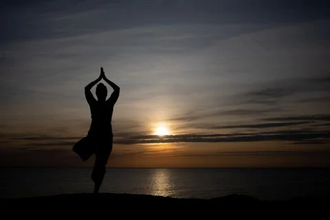 Yoga on the Baltic Sea on Bornholm Island Stock Photos