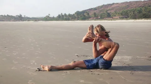 Yoga on the beach Stock Footage 56175331