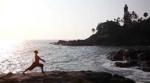 Yoga on the beach Video stock 58394647