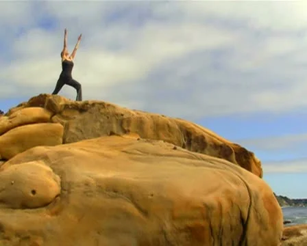 Yoga on boulder V2 - PAL Video stock 10738173