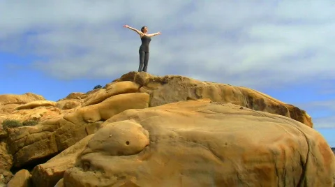 Yoga on boulder V4 - HD Stock Footage 778669