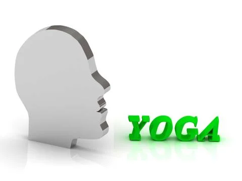 YOGA - bright color letters and silver head mind on a white background Stock Illustration