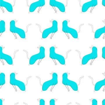 Yoga cat pattern in line art style with blue spots. vector isolated Stock Illustration