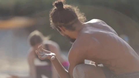 Yoga class on the beach Stock Footage 73917969