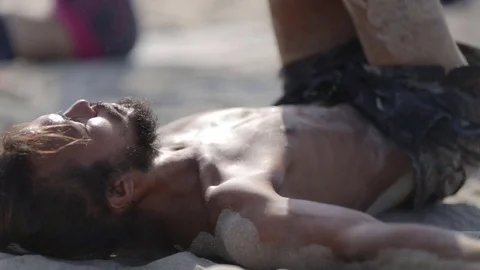 Yoga class on the beach Stock Footage 73918041